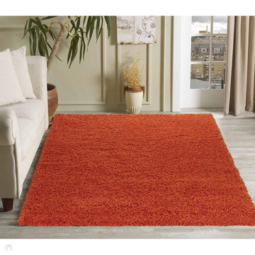 Oxford OXF00 Plain Plush Soft Stain-Resistant Textured Polypropylene Shaggy Orange Rug-Desire Rugs-Rug Love - The Most Loved Rug Store